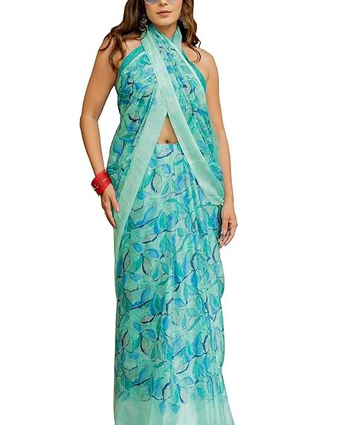 Women's Chiffon Floral Printed Saree with Blouse Piece